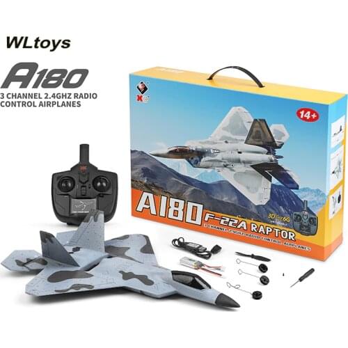 WLtoys XK A180 RC Airplane 2.4GHz 3 Channel 6-Axis Gyro F22 Raptor RC Plane Glider Throwing Wingspan Foam Planes Fixed Wing RTF