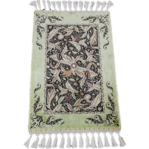 Seeykeep™ 2x3ft Silk Handknotted Elegant Aqua Peacock Plume Floral Pattern Rug with Dark Blue Central Backcolor-NY3016282