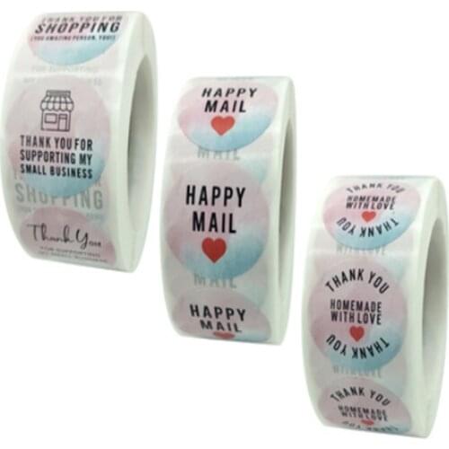 Thank you Stickers 500Pcs/roll 1inch thanks business happy mail Sticker homemade love Labels Happy shop Toys Gift reward tag