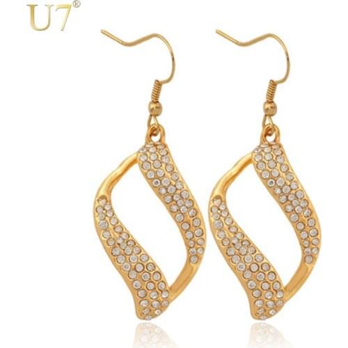 U7 Gold/Silver Color Crystal Earrings Trendy Fashion Jewelry Rhinestone Drop Earrings For Women E381