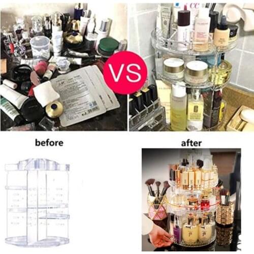 360 Degree Rotating Cosmetic Storage Box Makeup Organizer Cosmetics Rack Fashion Crystal helf Display Stand High Capacit