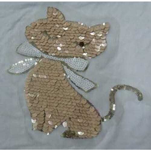 Embroidered iron on patches for clothes sequins deal with it clothing DIY Kitty cat Motif Applique Free shipping