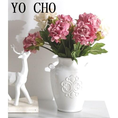 YO CHO Blooming Silk Artificial Peonies Flowers Branch Big Head and Small Bud Fake Flowers Wedding Home Indoor DIY Decor Flowers