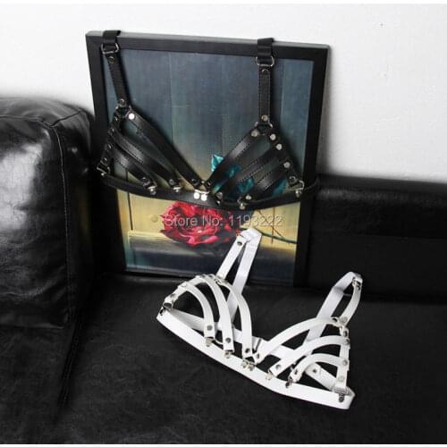 Harajuku Punk Gothic Handmade Bra Chest Bustier Caged Leather Girl Harness Belts Straps