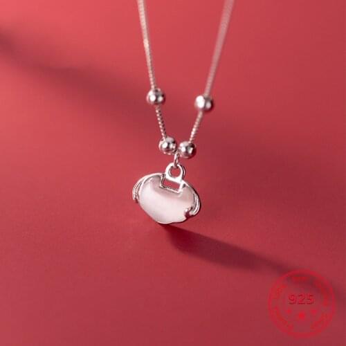 2020 New 925 Sterling Silver Necklace Oval Long Life Lock Exquisite Pendant Ladies Fashion Retro Style Small Round Bead Chain