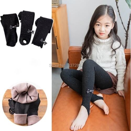 Winter warmer leggings For Girls Children Lovely bow Stockings Dancing Warm Pantyhose Baby child Plus trousers bright silk pants