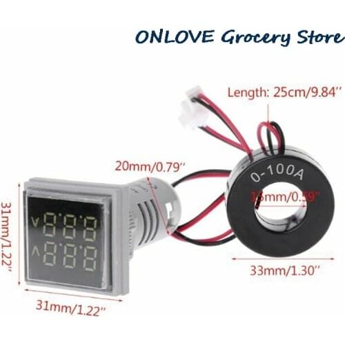 1PCS Mini 22mm LED Digital Dual Display Voltmeter Ammeter Meter Voltage Current Tester AC 60-500V 0-100A Display Gauge Wholesale