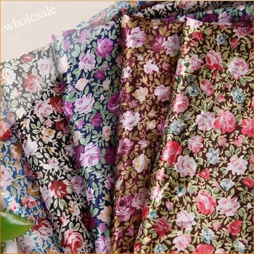 Meter Rose Floral Patterned Satin Fabric Soft