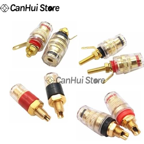 2pcs Crystal Clear Gold Plated Speaker Terminal Binding Post Amplifier Connector Suitable For 4mm Banana Plug Red+Black