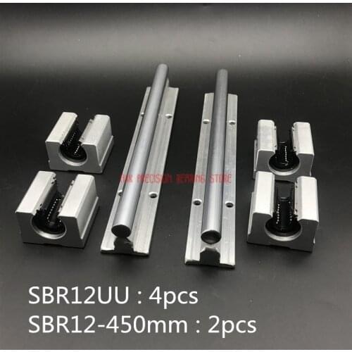 2019 New Arrival Cnc Router Parts AXK 12mm Linear Rail Sbr12 L 450mm Support Rails 2 Pcs + 4 Sbr12uu Blocks For Cnc For Shaft