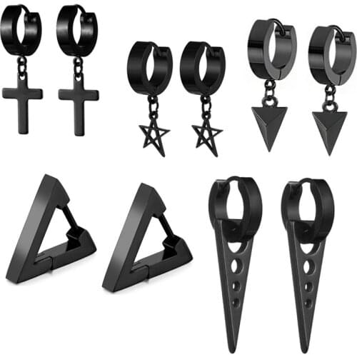 2021 Goth Men Earrings Punk Stainless Steel Earrings Cross Star Triangle Pendant Earrings For Women Piercing Jewelry orecchini