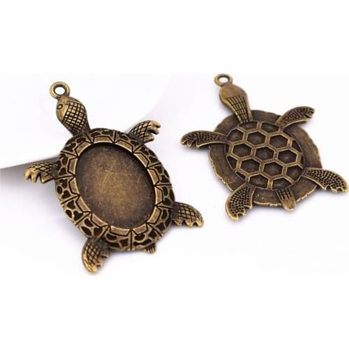 New Fashion 4pcs 18x25mm Inner Size Antique Bronze Plated Tortoise Style Cabochon Base Cameo Setting Charms Pendant