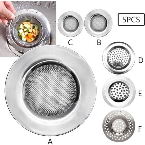 5PCS Kitchen Stainless Steel Sink Filter Bathtub Hair Catcher Stopper Shower Drain Hole Filter Trap Metal Sink Strainer Colander