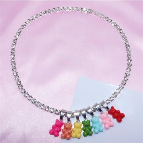 Candy 7 Color Cute Judy Cartoon Bear Crystal Necklace Bear Pendant Choker Necklace Shiny Rhinestone Statement Necklace Jewelry