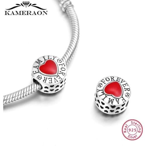 925 Sterling Silver World Forever Family Heart Clear Beads Charm Fit Bracelet Bangle Silver 925 Jewelry Making Diy