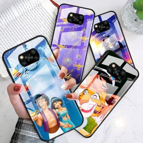 Aladdin and the magic lamp for Xiaomi POCO X3 NFC F3 M2 X2 F2 Redmi K30 Redmi Note 9 Pro Luxury Tempered Glass Phone Case Cover