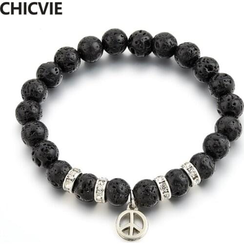 CHICVIE Black Custom Charms Distance Bracelet & Bangles For Women Jewelry Making Natural Stone Beads For Men Bracelets SBR180048