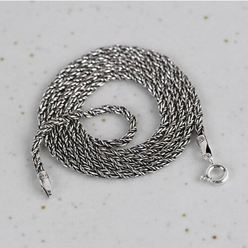925 Sterling Silver Necklace Men Weave Women Horsewhip Chain Chinese Vintage 55cm Luxury Jewelry Unisex Rock Necklaces Punk