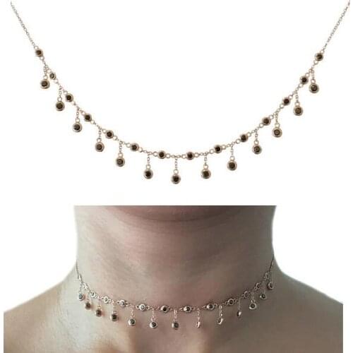 Black cz rose gold color lace chain choker necklace for women cz station statment wedding gift Gorgeous tassel lace chocker