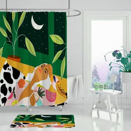 Flower tropical plant woman texture shower curtain waterproof polyester fabric shower curtain bathroom decoration