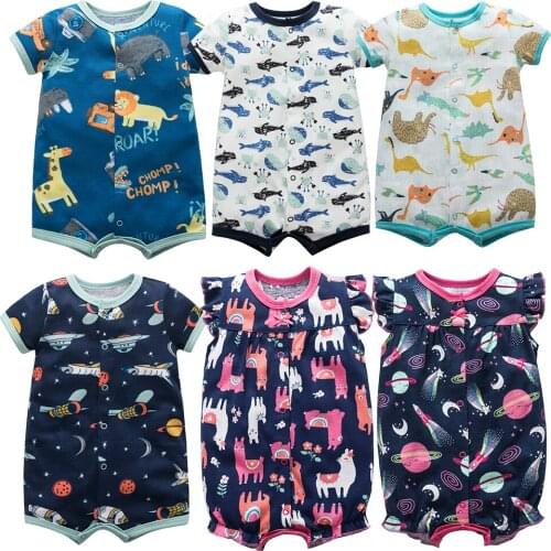 Baby Rompers For Boys And Girls Short Sleeved Cute Print Cotton Jumpsuits Summer Infant Outfits Onesie Playsuit Baby Clothes