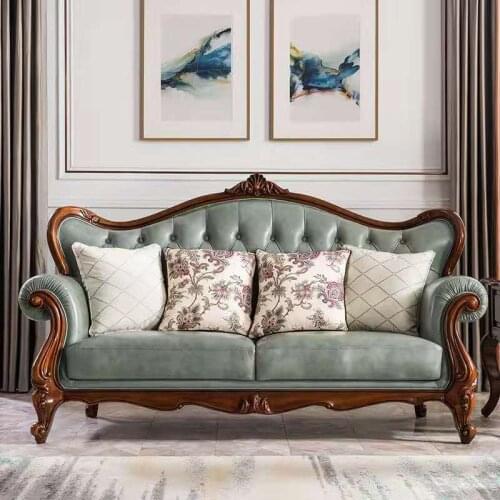 Sofa American solid wood leather sofa retro light luxury family sofa combination high-end living room furniture