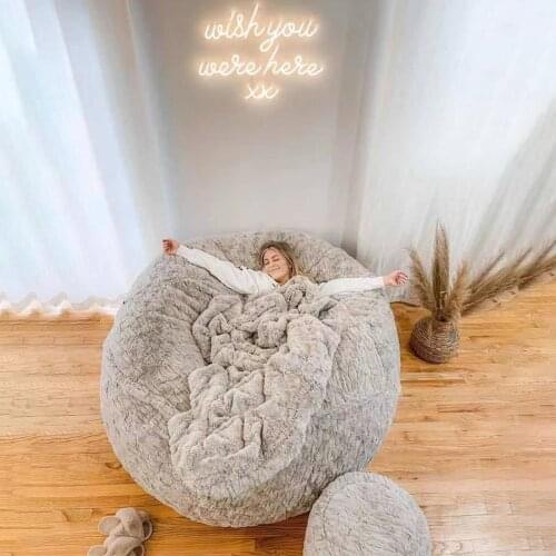 Home Sponge Bed Bean Bag Chair Cover Slipcover Double Bedroom Balcony Large Couch Round Soft Fluffy Cover No Fillings Only Cover