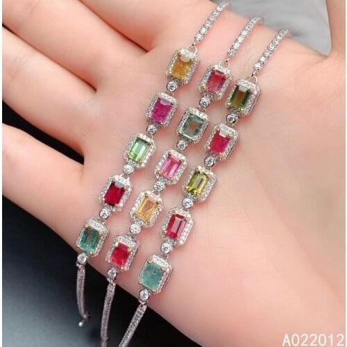 KJJEAXCMY fine jewelry natural Tourmaline 925 sterling silver vintage new girl gemstone hand bracelet support test