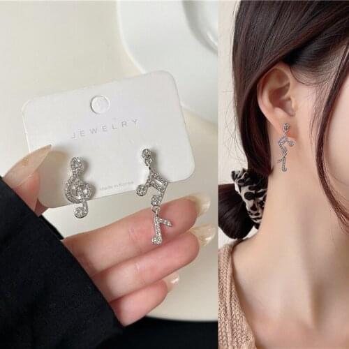 Classic Rhinestone Musical Note Pendant Drop Earrings for Women Girls Teens Korean Ear Jewelry Earrings 2021 Trend New Arrival