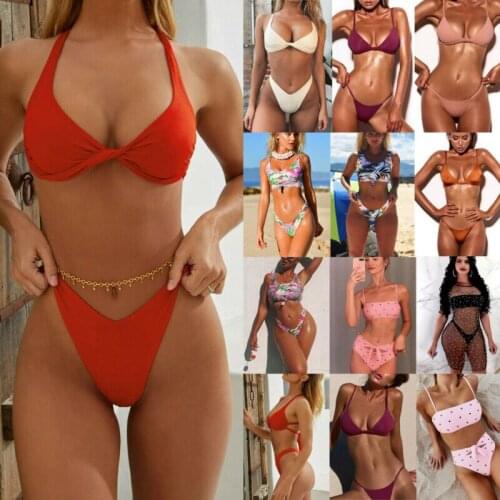 2020 US Fashion Women Bikini Set Swimsuit High Waist Sexy Lady See Through Smock Cover Up Bathing Suit Swimwear Beachwear