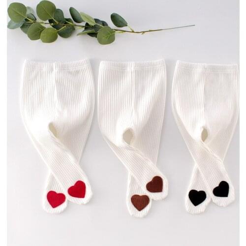 Red/Black/Brown heart design newborn baby pants Spring autumn cotton solid stripe infant kids tights for girls stocking children