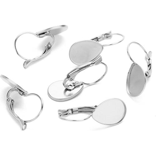 10pcs Surgical Stainless Steel French Lever Earwires Hook With 10x14mm Teardrop Blank Earrings Base Setting for DIY Jewelry Make