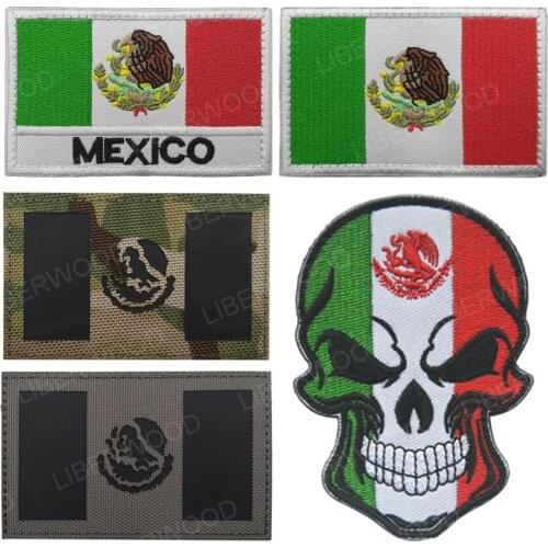 LIBERWOOD MEXICO Flag Infrared Reflective IR Patch Badge Mexico Skull Emblem Mexique Telcel Tactical Armband