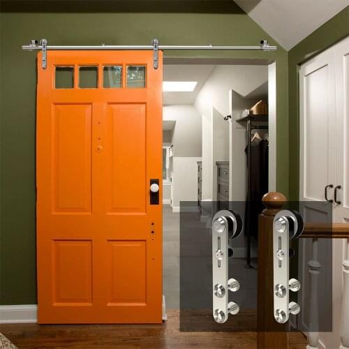 LWZH 4-9.6FT Round -Shaped Silver Stainless Steel Puerta Corredera Wooden and Glass Sliding Door Hardware Kit for Single Door