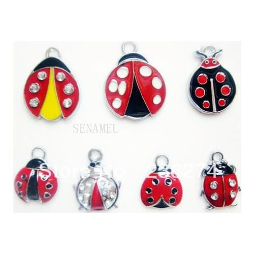 M38 Wholesale Mix 100Pcs Alloy Metal Enamel ladybug Charms DIY hang pendant accessories
