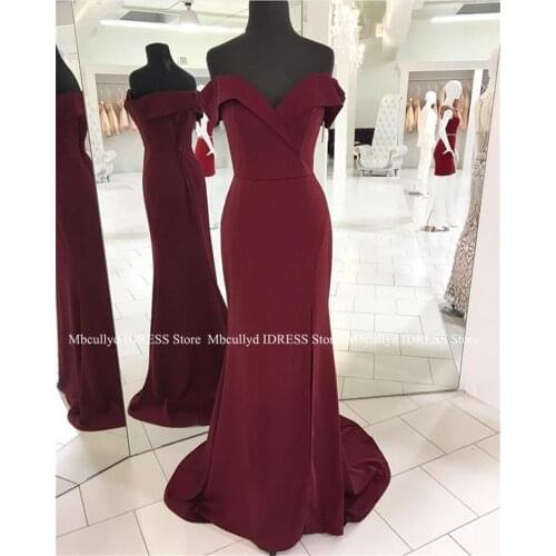 Mbcullyd Burgundy Mermaid Prom Dresses With Slit 2020 Sexy Off Shoulder Dress Evening Long Formal Plus Size Vestidos de fiesta