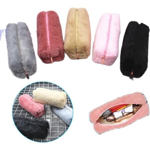 Cute Plush Pencil Pen Pouch Faux Fur Lightweight Large Capacity Stationary Cosmetics Bags School Supplies Pencil Cases Bag
