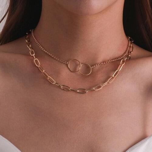 Multilayer Round Geometric Clavicle Chains Necklaces for Women Female Metal Gold Chain Necklace Trendy Accessories bijou femme