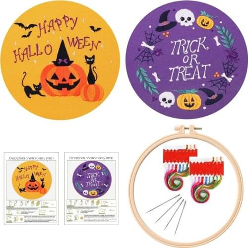 2 Pack Halloween Embroidery Kit for Beginners, Gift Embroidery Starter Kits, Contains all Embroidery Tools, English Manual (B)
