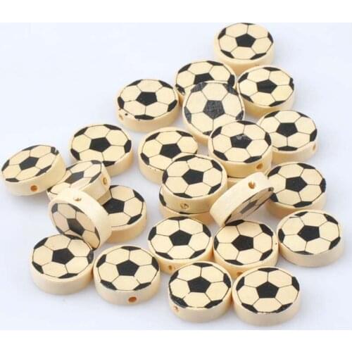 Natural Football Painted Wooden Spacer Beads For Jewelry making DIY 20mm 50pcs MT1491