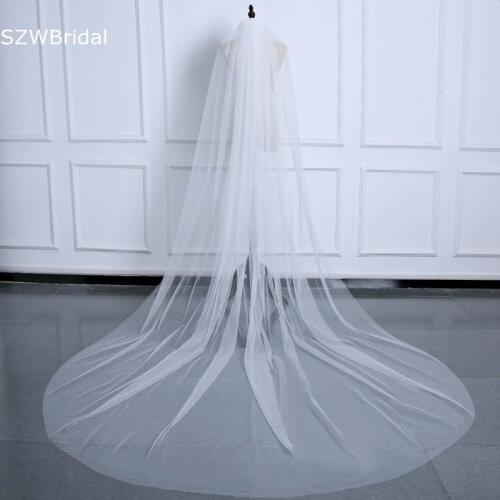 New Arrival One Layer White Ivory Bridal Veil 2021 Schleier In Stock Cut Edge Tulle Cheap Wedding Veils Velos de novia largos