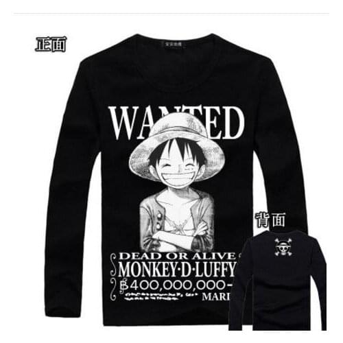 One Piece Monkey D Luffy Pirate Wanted japanese anime Cosplay Straw hat Skull law cosplay costume long sleeve tshirt tee