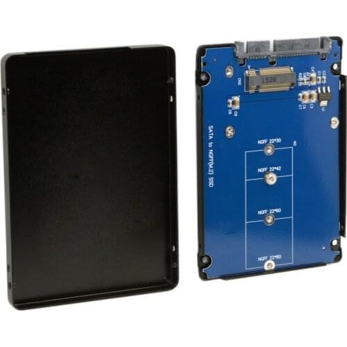 B+M Key Socket 2 M.2 NGFF (SATA) SSD to 2.5 SATA Card Adapter with Black Metal Case