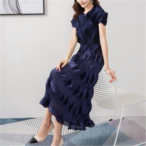 Miyake Pleated Skirt 2021 Summer Womens High Waist Korean Style Fashion Comfortable Loose Wave Cake Slim Thin Mid-length Skirt