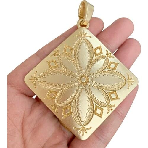 1 x Large Boho Bohemia Flower Square Shaped Matt Gold Charms Pendants for Necklace Jewelry Making Accessories 82x66mm