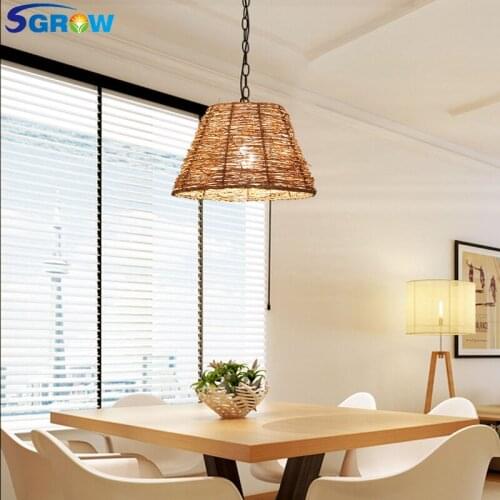 SGROW Rattan Pendant Light Fixtures Loft Lamps Indoor Lighting with E27 Bulb for Dinning Room Living Room Hanging Lamp Lampada