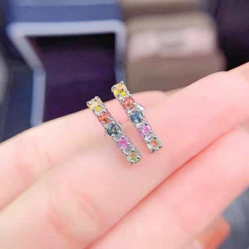 Natural Fancy Colored Sapphire Earrings S925 Pure Silver Fine Fashion Charming Jewelry for Women Free Shipping MeibaPJFS