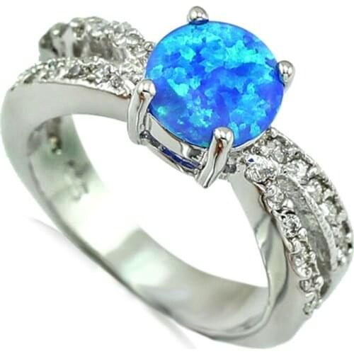 Shining Four Claw Inlay 8MM Blue Fire Opal AAA CZ Rings for Women 25B