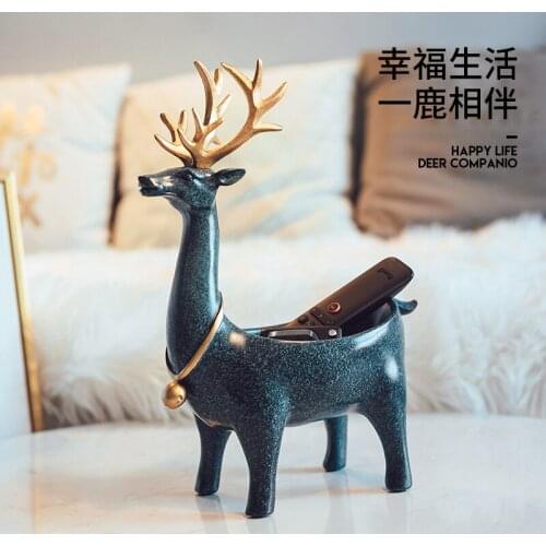 Lucky Deer Statue Sculpture Table Decoration Miniature Figurine Sundries Storage Box Modern Living Room Desk Home Decor