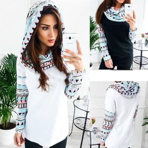 New Autumn Tops Fahsion Print Hoody Women Hooded Sweatshirt Long Sleeve Stitching Hoodies Women Female Hit Color Pullovers